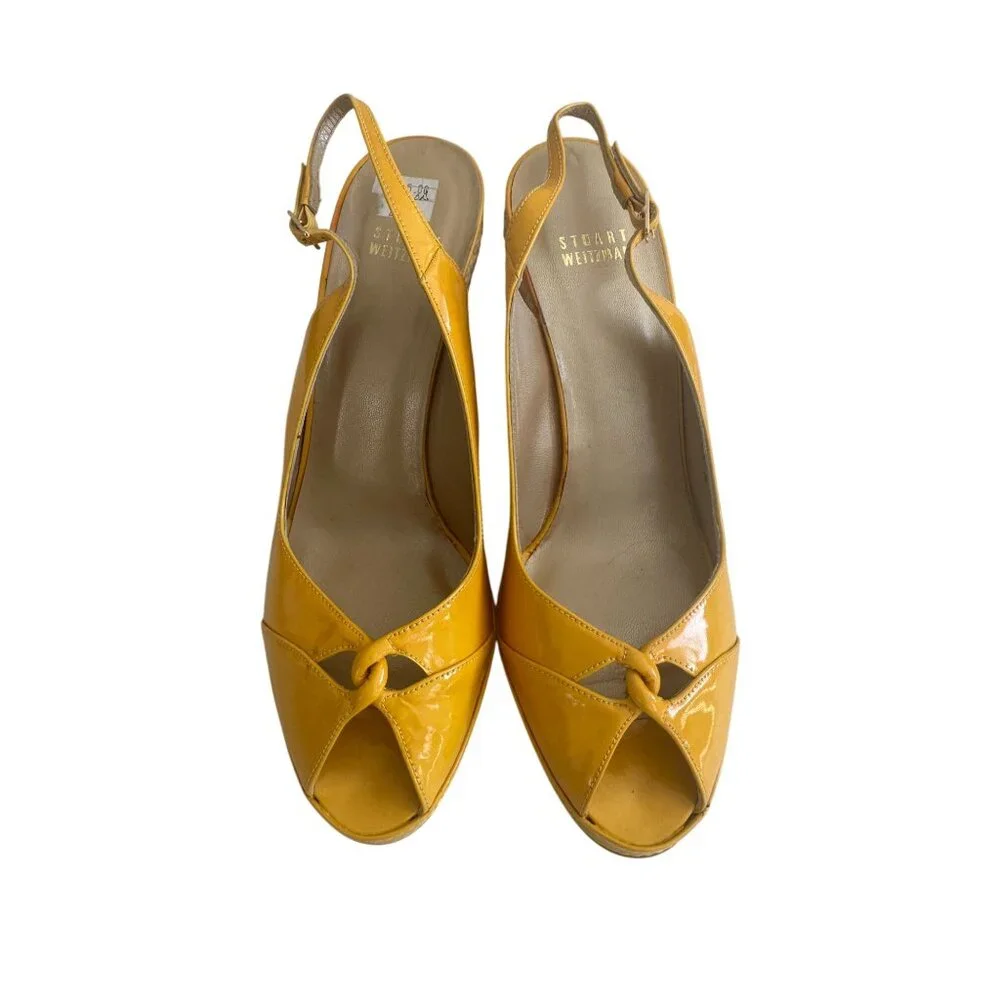 STUART WEITZMAN Yellow Patent Leather Wedges Size 9.5 - Picture 2 of 10